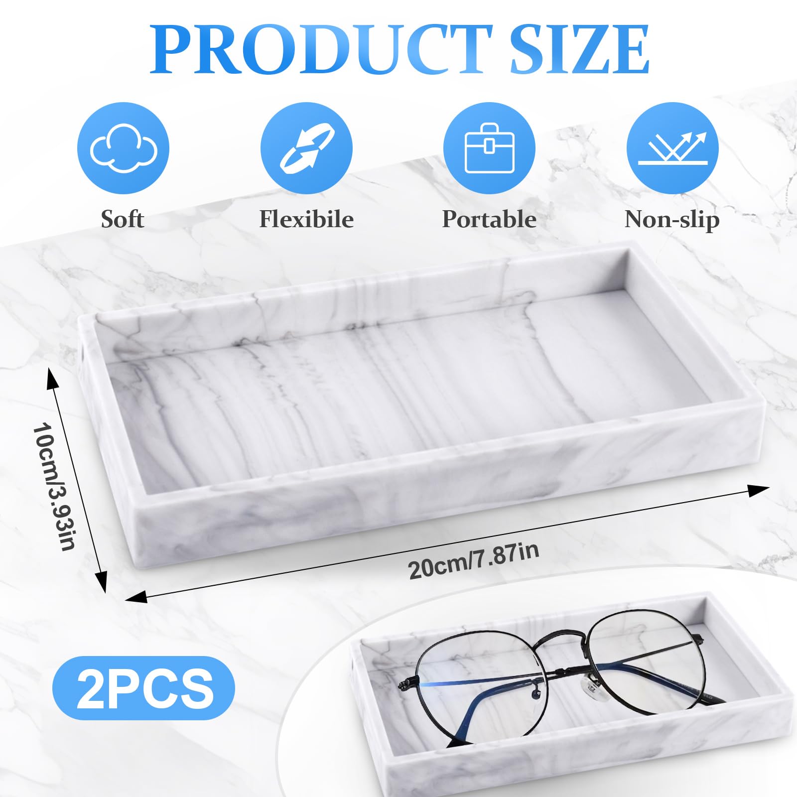 2 Pieces Bathroom Vanity Tray, Trays for Cosmetics