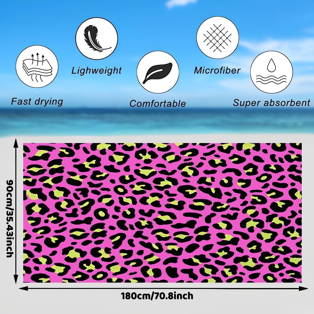 JynxtoyZeal Pink Leopard Print Microfibre Beach Towel,Quick Dry Towel,Absorbent Lightweight Sand Free Towel for Travel, Swimming, Camping