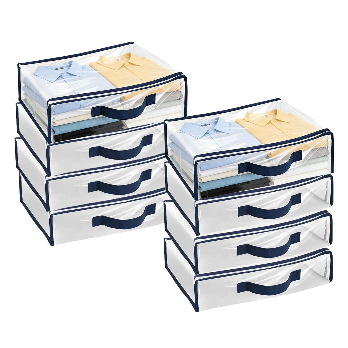 MeiQraft Home Organization System - 8-Pack Blue Handle Storage Bags, 40×30×10cm Semi-Transparent Design with Zipper Closure