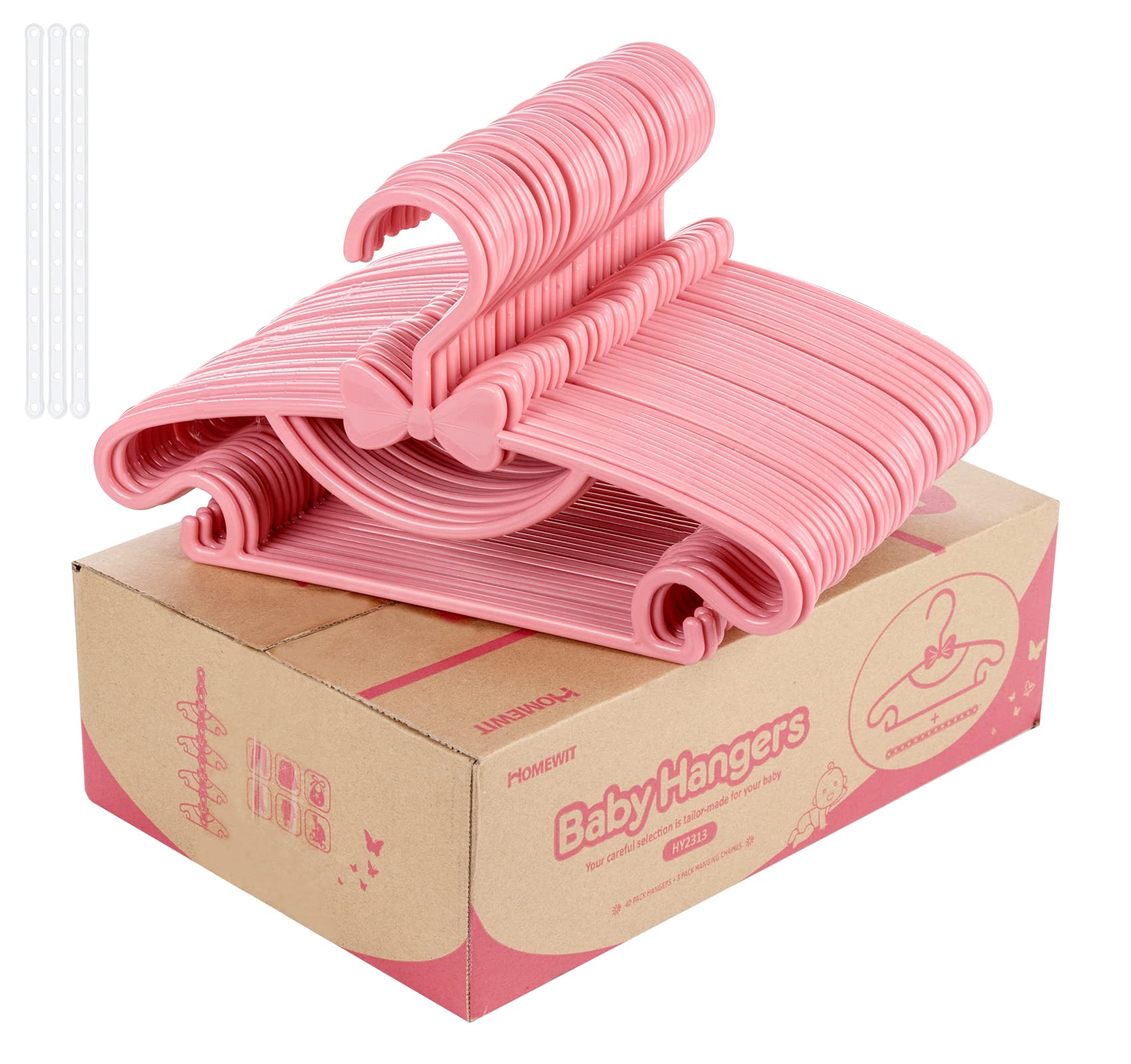 Homewit 40 Pack Baby Coat Hangers with Bows Pink, Non-Slip