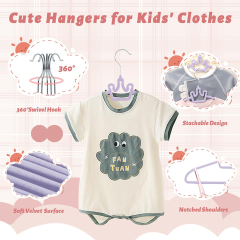 ManGotree 12.6" Kids Velvet Hangers Non-Slip Baby Hangers 20 Pack Purple