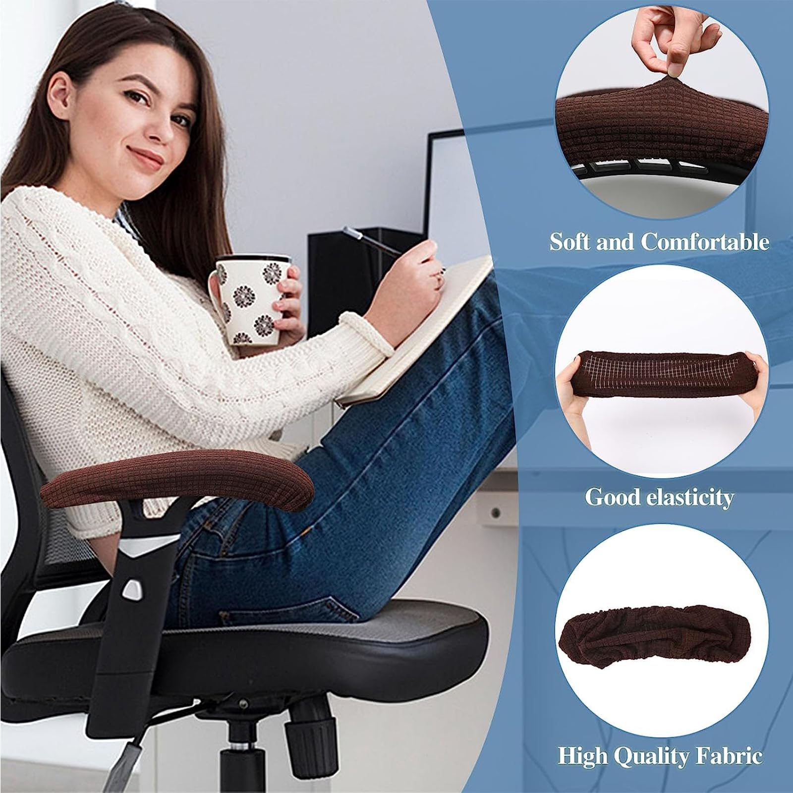 XIEHUZA 2 Pair Armrest Covers, Removable Arm Rest Protectors, Elastic Pads for Office Chairs, Light Grey