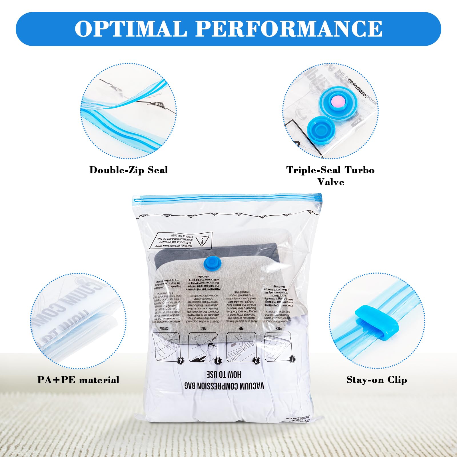 MagicQCraft 6 Pack Medium(50 * 70cm) Vacuum Storage Bags,Vacuum Compression Zipper Storage Bags with Airtight Valve and Hand Pump,Save 80% More
