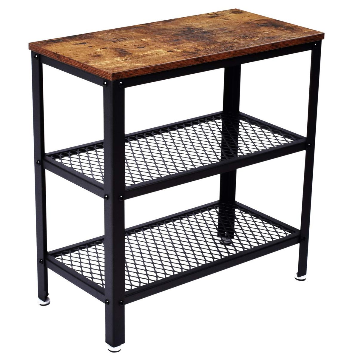 ALPIKA 3-Tier Retro Side Table, Console Table with Storage Rack, Narrow Nightstand for Small Spaces, Mesh Shelf for Living Room, Bedroom, Entryway