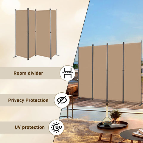 Angel Living 4 Panels Folding Room Divider, Privacy Screen Composed of Polyester Fabric and Sturdy Iron Frame