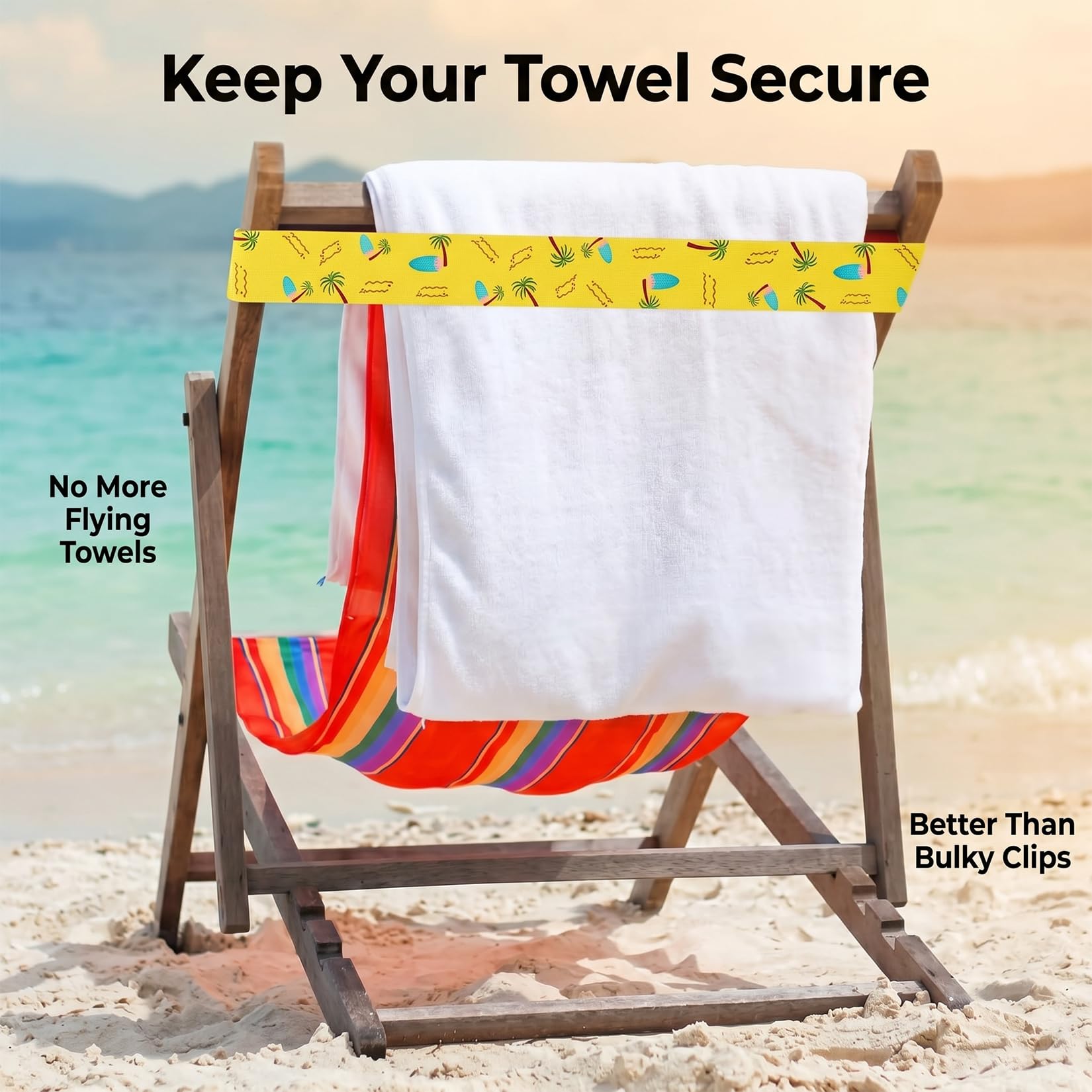 runxsam 6 pcs elastic beach towel bands 40×4.5 cm (6 styles)