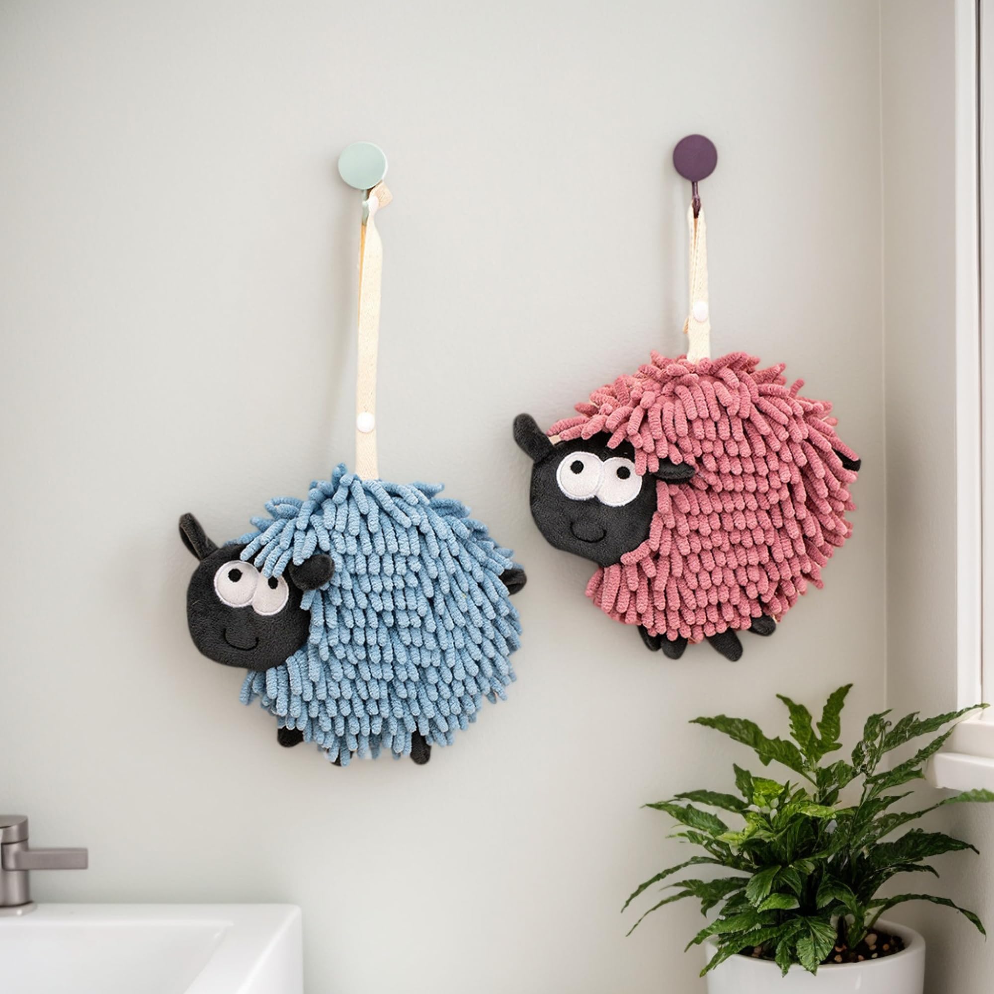 HMETOL Chenille Hand Towels with Hanging Loop, 1 Pack Funny Bathroom Hand