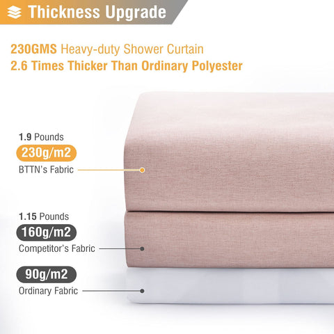 BTTN Narrow Linen Look Weighted Shower Curtain, Waterproof, 92x182cm, Blush