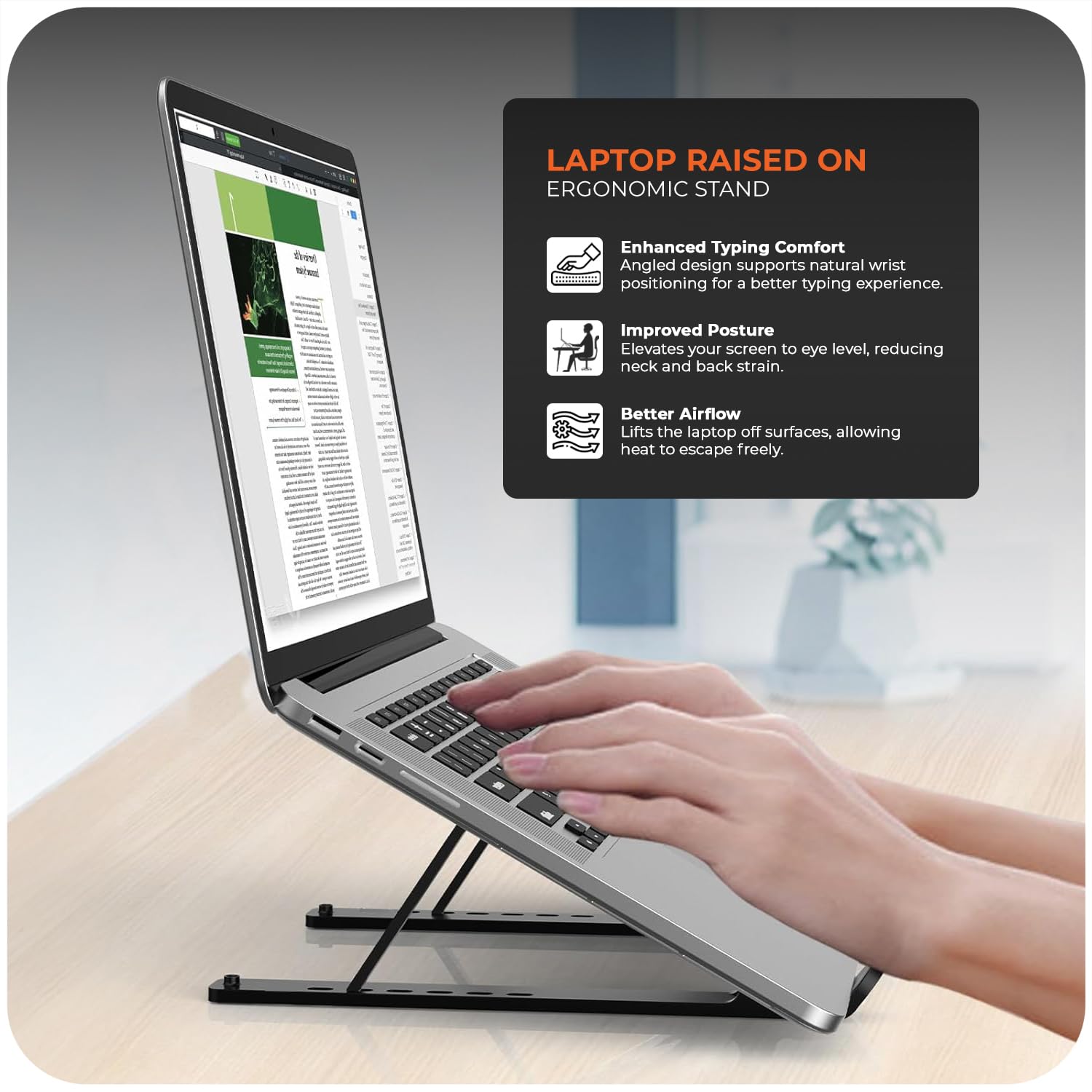 Roe Tenpo Laptop Stand For Desk, 6 Levels Height Adjustable Laptop Riser For Desk, Foldable & Portable, Compatible with MacBook Air/Pro, HP, ASUS
