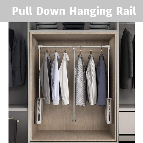 ybaymy Pull Down Wardrobe Rail Adjustable Width 890mm to 1210mm Pull Down Hanging Rail for Wardrobe Heavy Duty Pull Down Clothes Rail Lift for Closet