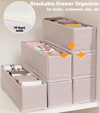 MURRI&MURRDI Mini Foldable Clothes Drawer Divider 6 Pack, Fabric Underwear Drawer Organizer, Small Wardrobe Sock Box
