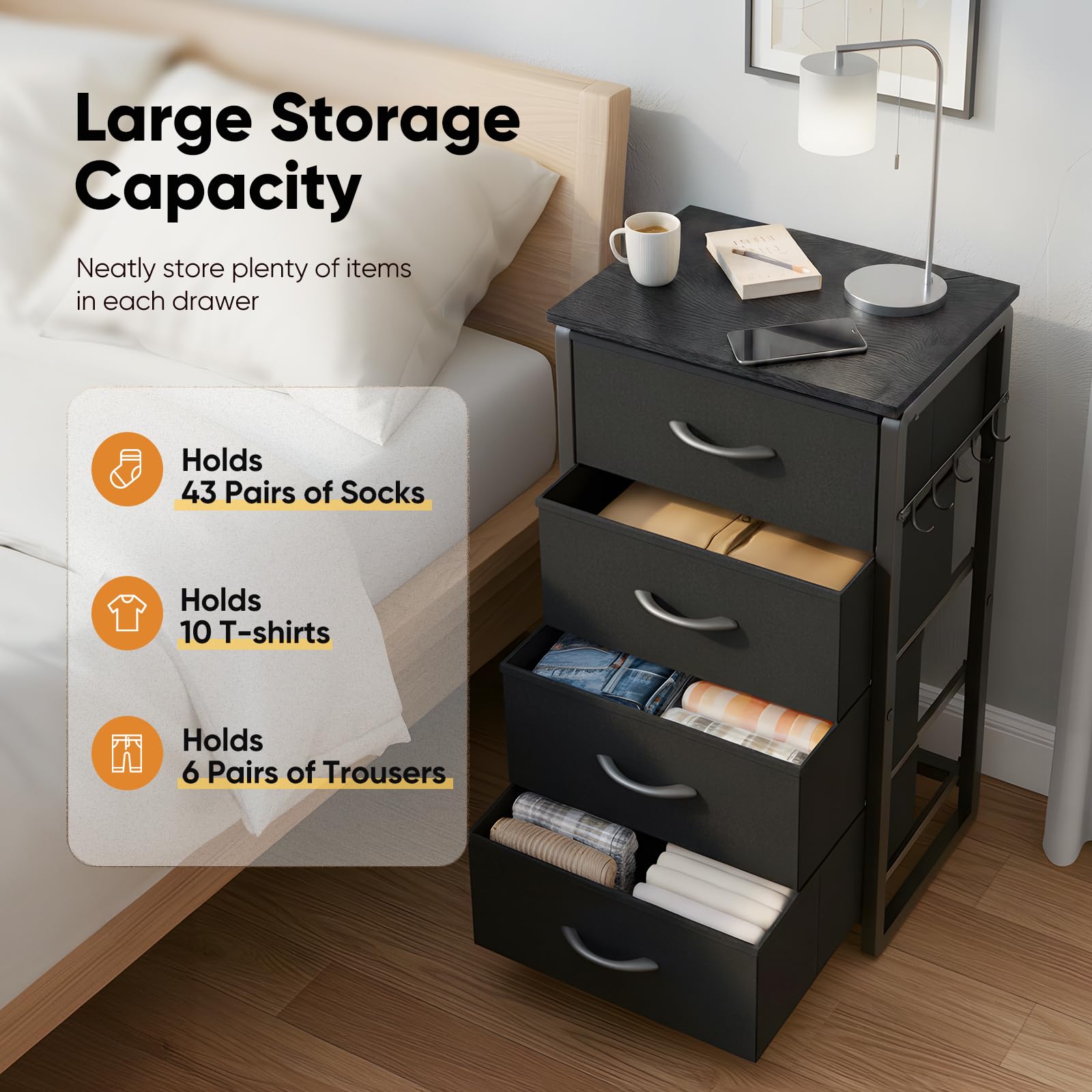 MAXLEAD Chest of Drawer with 4 Drawers, Large Capacity Storage Organiser Unit, Fabric Dresser for Bedroom, Living Room, Hallway - Black