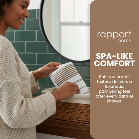 Rapport Home 2-Pack Dakota Stripe Hand Towels | 50x85cm | 100% Cotton | 500GSM | Absorbent & Soft Bathroom Towel Set | Oeko-Tex Certified | Natural