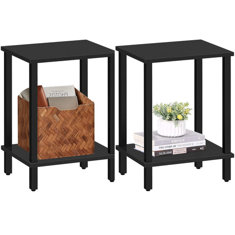TUTOTAK Side Table, Set of 2, Bedside Table, Night stand, 2-Tier Storage Shelf, End Table for Small Space, Living Room, Bed Room, Black V1TB01BK035EU