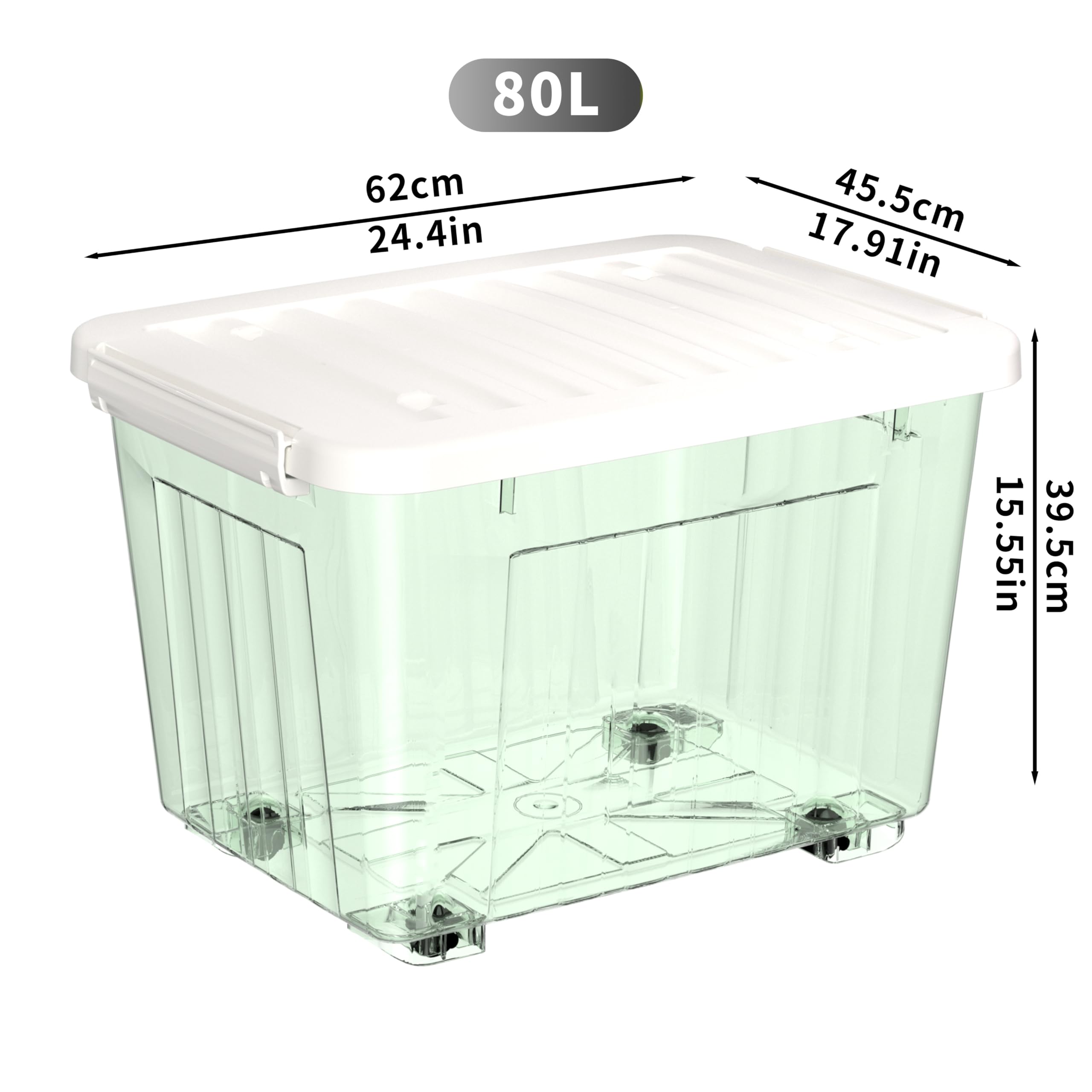 Cetomo 80L*6 Plastic Storage Boxes with Wheels, Lidded Storage Box with Secure Side Latches, PP Nestable and Stackable Clear Organizer for Home