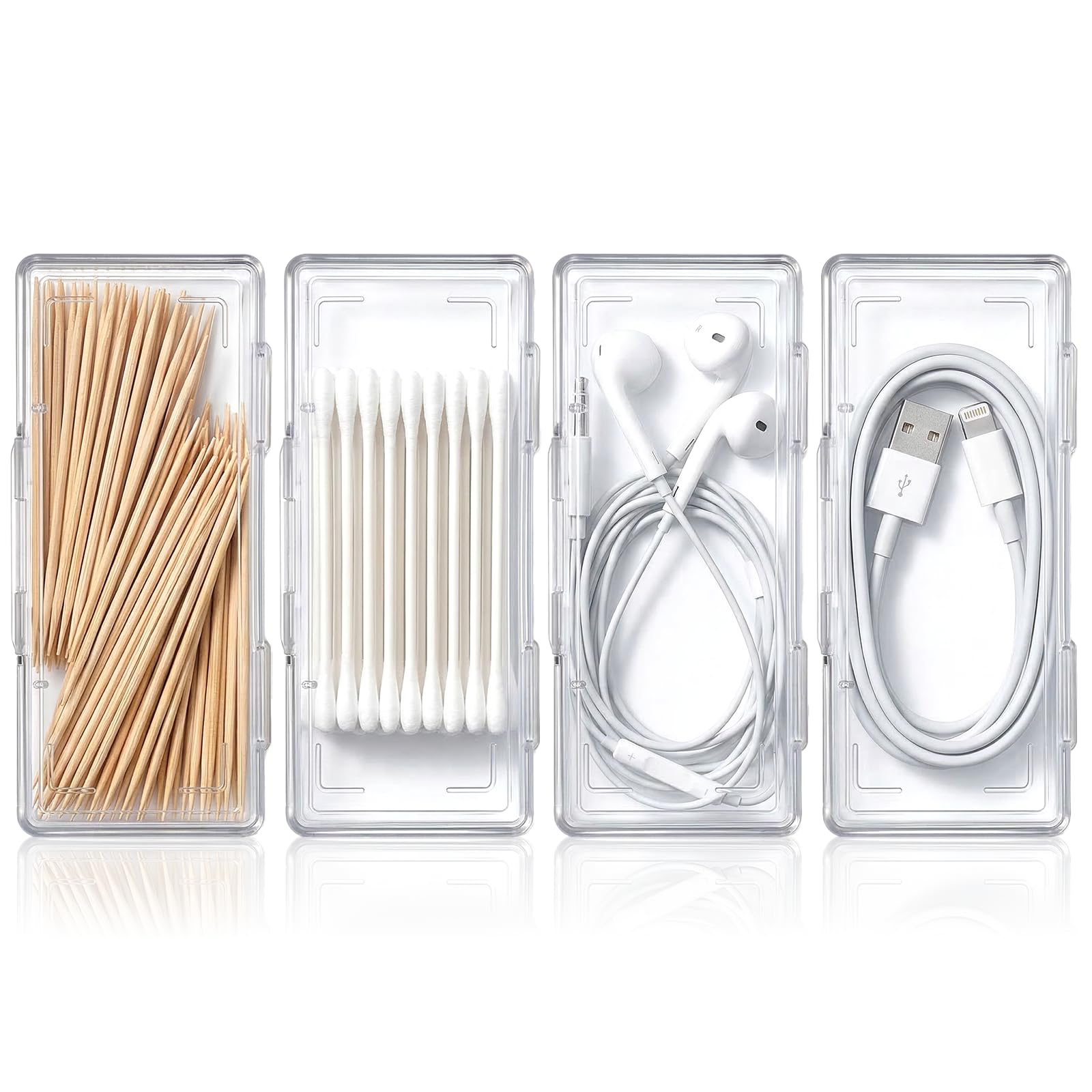 Kynigo 4 Pcs Cotton Swab Holder, Floss Pick Holder with Dustproof Lid, Clear Plastic Cotton Swab Container