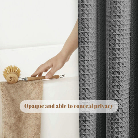Stfery Waffle Shower Curtain with Metal Bath Curtain 120 x 200 cm Shower Curtain Anthracite Fabric Washable Anti Mould