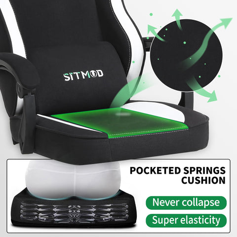 SITMOD Fabric Gaming Chair with Footrest, High Back PC Video Game Chair with Pocket Spring, Ergonomic Computer Desk Chair with Linkage Armrests