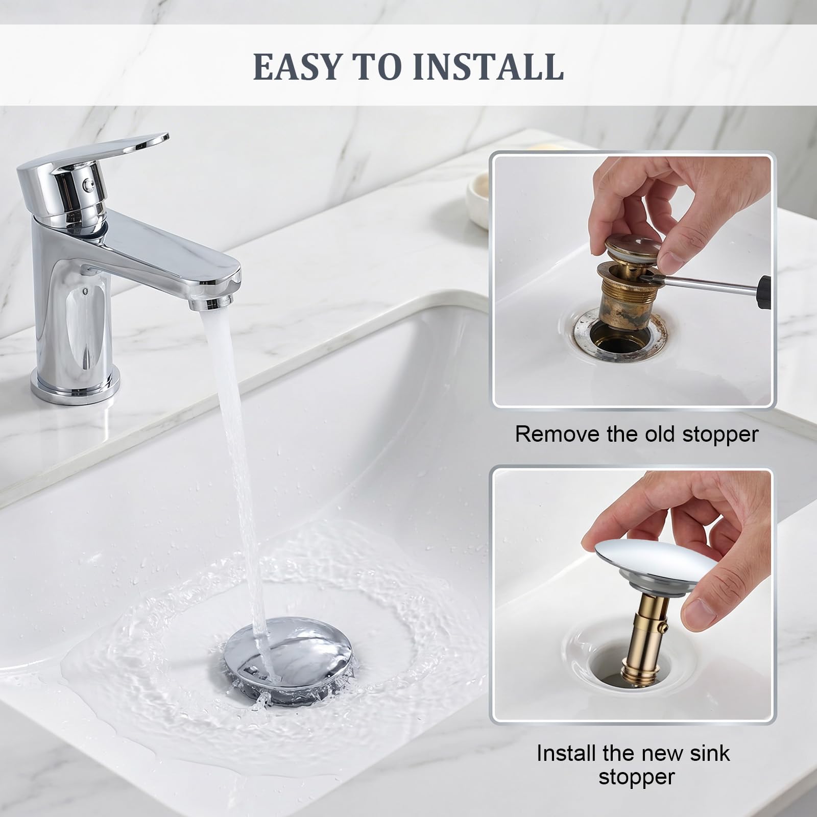 Thhiit 66mm Pop up Plugs Replacement Part, Stainless Steel Click Clack Sink Caps, 6 Pcs Pop up Sink Plug Replacement for Bathroom, Kitchen
