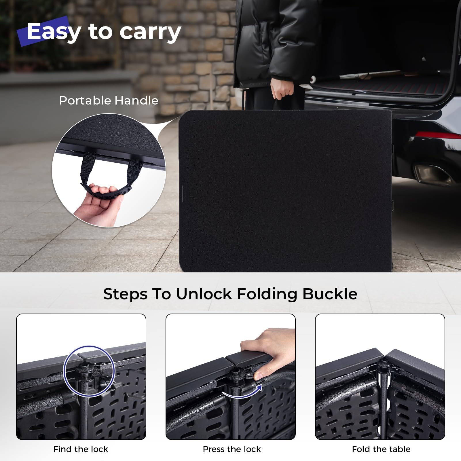 Byliable 183cm Folding Table with Carry Handle, Heavy Duty, Black