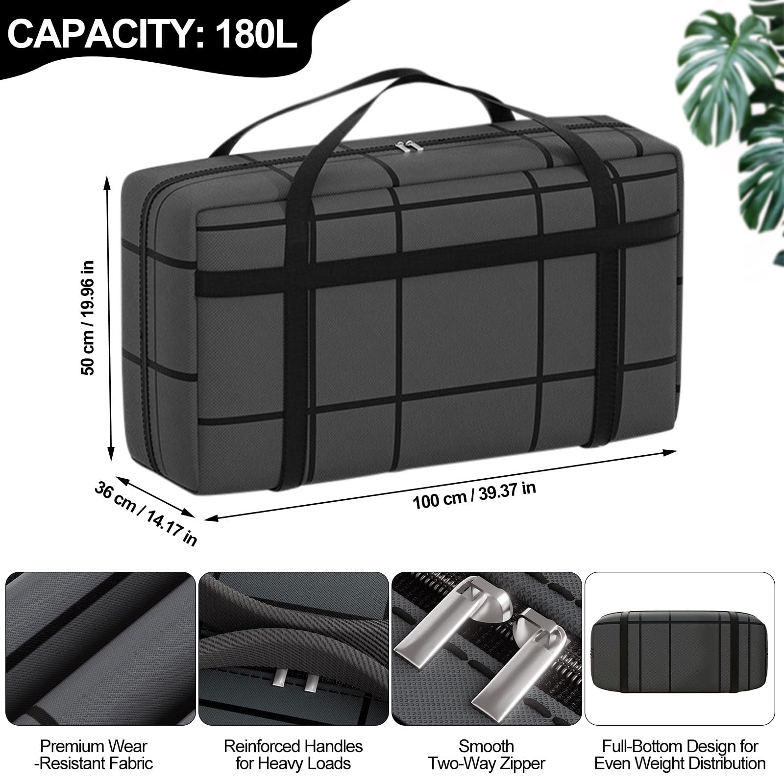 2 Pack Extra Large Moving Bags 180L Heavy Duty Clothes Storage Bags Thickened Sturdy Home Storage Bags with Zips & Handle