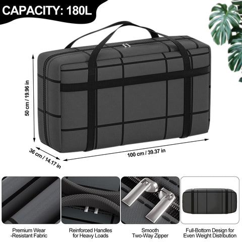 2 Pack Extra Large Moving Bags 180L Heavy Duty Clothes Storage Bags Thickened Sturdy Home Storage Bags with Zips & Handle