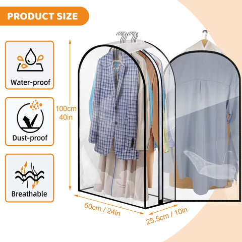 4 Pack Clear Garment Bags 40" with 10" Gusset for Coats, Suit, Jackets