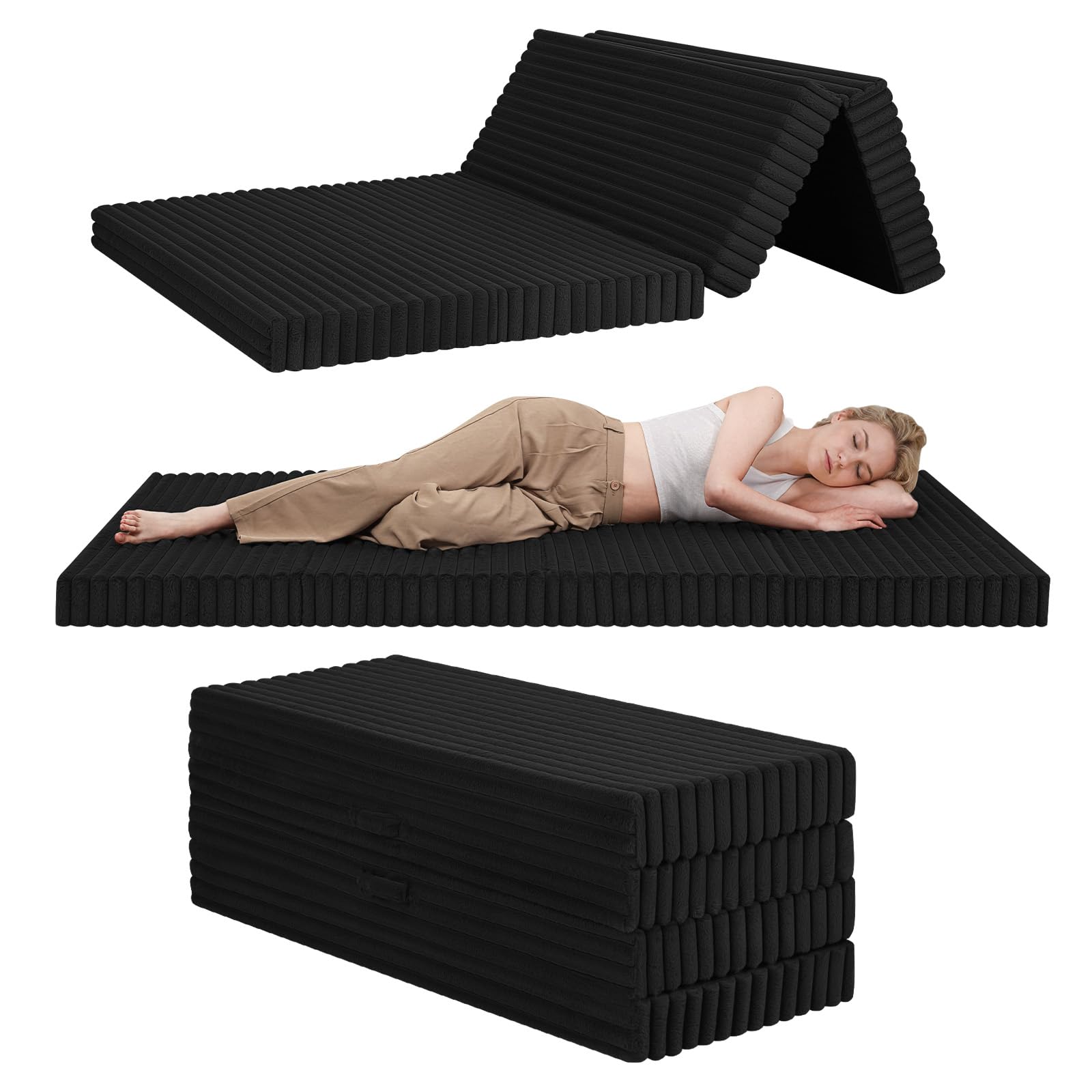 MeMoreCool Folding Floor Mattress 190x135cm, 4-Fold Foam Guest Bed, Black