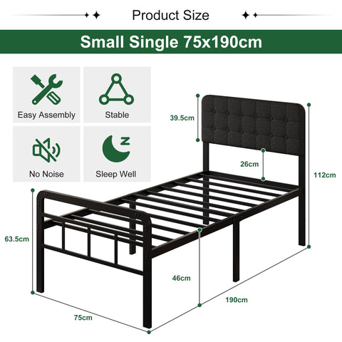 EMODA Small Single Bed Frame with Upholstered Headboard and Footboard