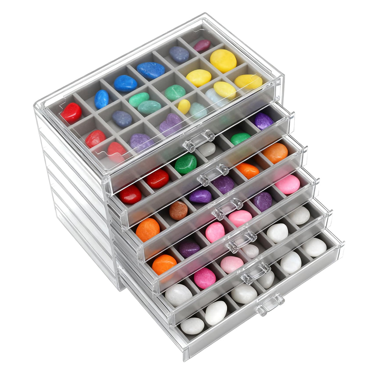 Juwacoo Rock Display Case, 6 Drawers 108 Grids Crystal Storage Box, Rock Collection Box, Acrylic Gemstone Box, Storage Stone Cases