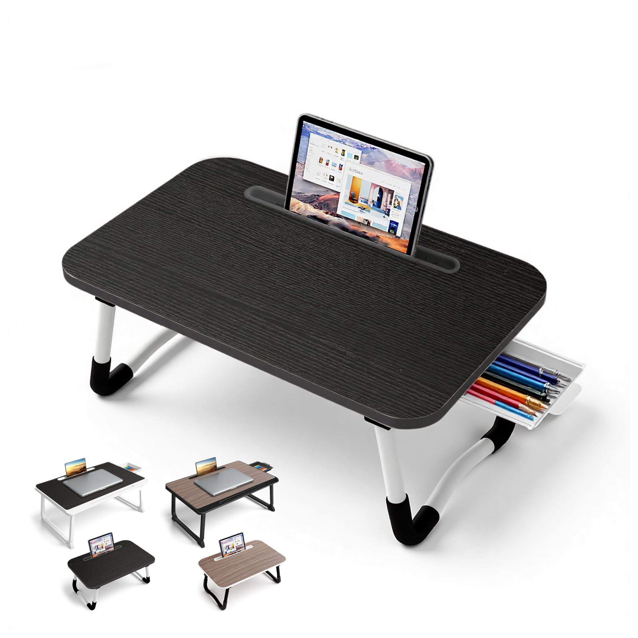Small Lap Desk，Laptop Bed Desk 48 x30 cm for Breakfast in Bed, Work and Study, Home Office, Laptop Stand for Sofa、Couch、Bed, (Small Black 48x30)