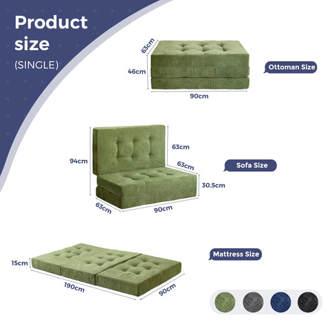 MAXYOYO Folding Mattress Chenille Fabric 15cm, Sofa Bed for Guest