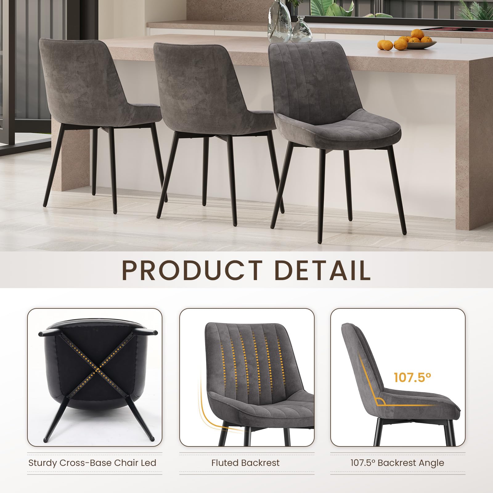 COLAMY Velvet Dining Chairs Set of 4, Velvet Chairs for Dining Room with Metal Legs and Thick Seat Cushion