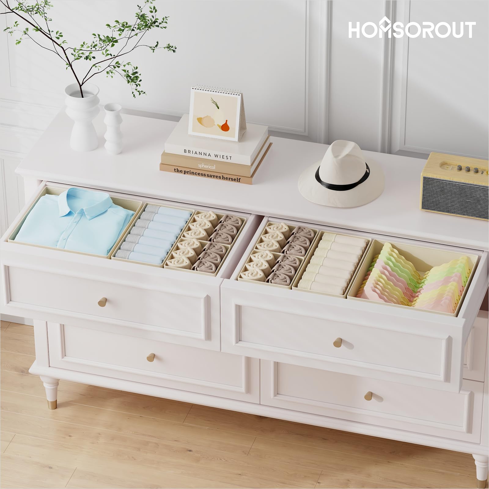 Homsorout 15 Pack Drawer Organisers - Fabric Drawer Dividers for Clothes, Foldable Wardrobe Storage Organiser for Baby Clothing, Socks, Underwear