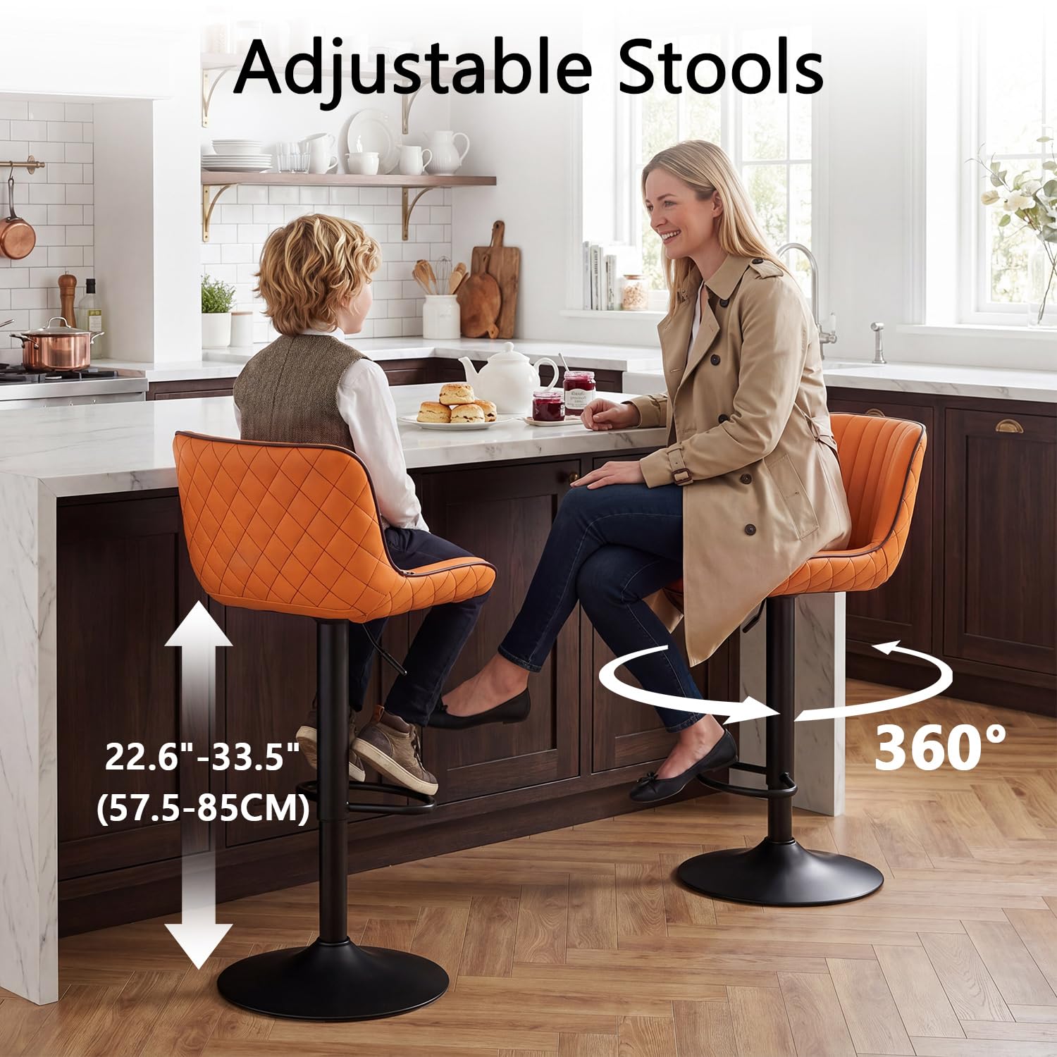 YOUNUOKE Orange Bar Stools Set of 2 Modern Counter Height Barstool