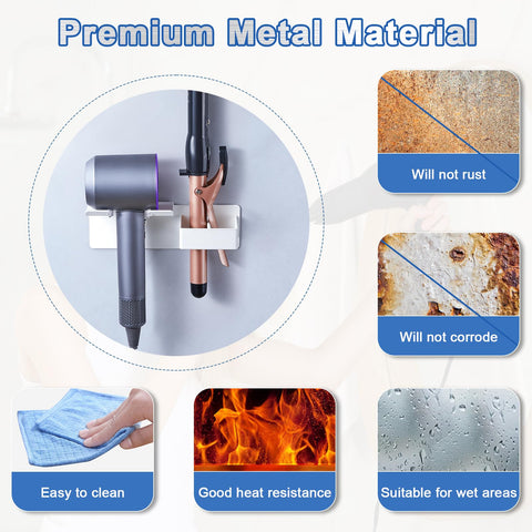 XILIMEN Hair Dryer Holder Wall Mounted, Hair Straightener Holder Metal, Adhesive Hair Dryer and Straighteners Holder
