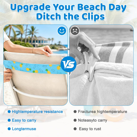KASURE 8 Pack Beach Towel Bands for Sun Loungers, Beach Elastic Bands, Cruise Essentials Accessories, Non-Slip Chair Towel Holders for Beach,Pool