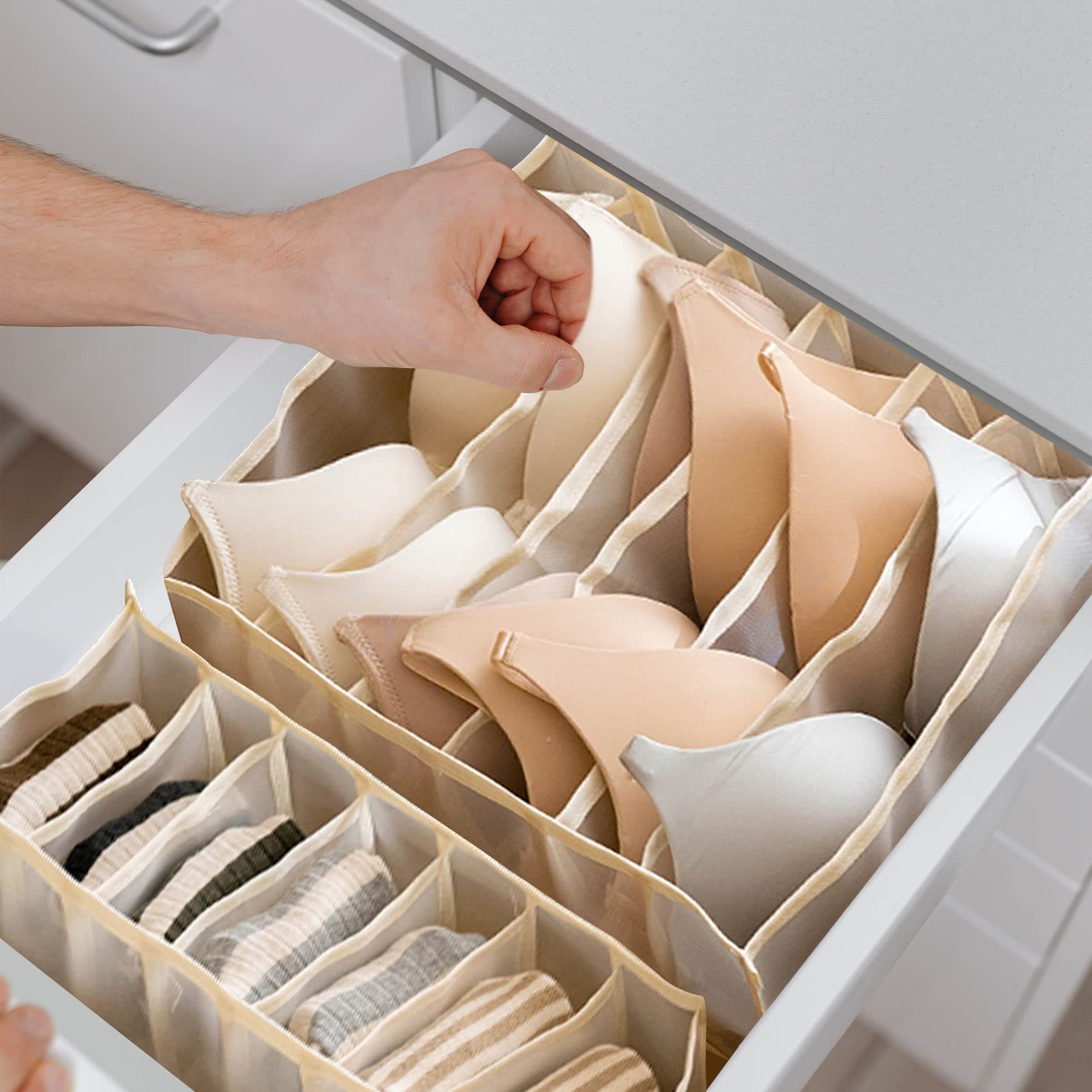 1 Pcs Wardrobe Storage Organiser, Underwear Storage Organiser, Compartment Boxes, 11 Cells Foldable Drawer for Sock, Bra, Belts (11 Cells)