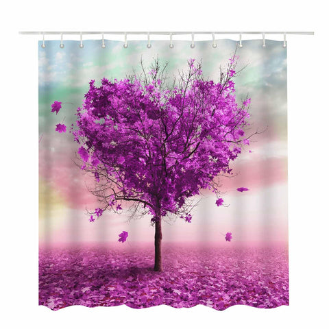 Woutay Shower Curtain Water Repellant Fabric Purple Heart Tree,Mould Proof Resistant,Polyester,with 12 Plastic Hooks