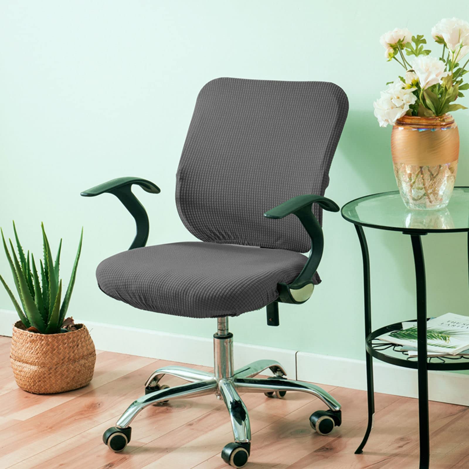Fenteer Stretch Office Covers Seat Cover Slipcover Desk Seat Cushion Protectors for Computer, Dark Grey