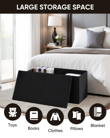 Bonlife Large Storage Ottoman Bench, Foldable Footstool with Tray