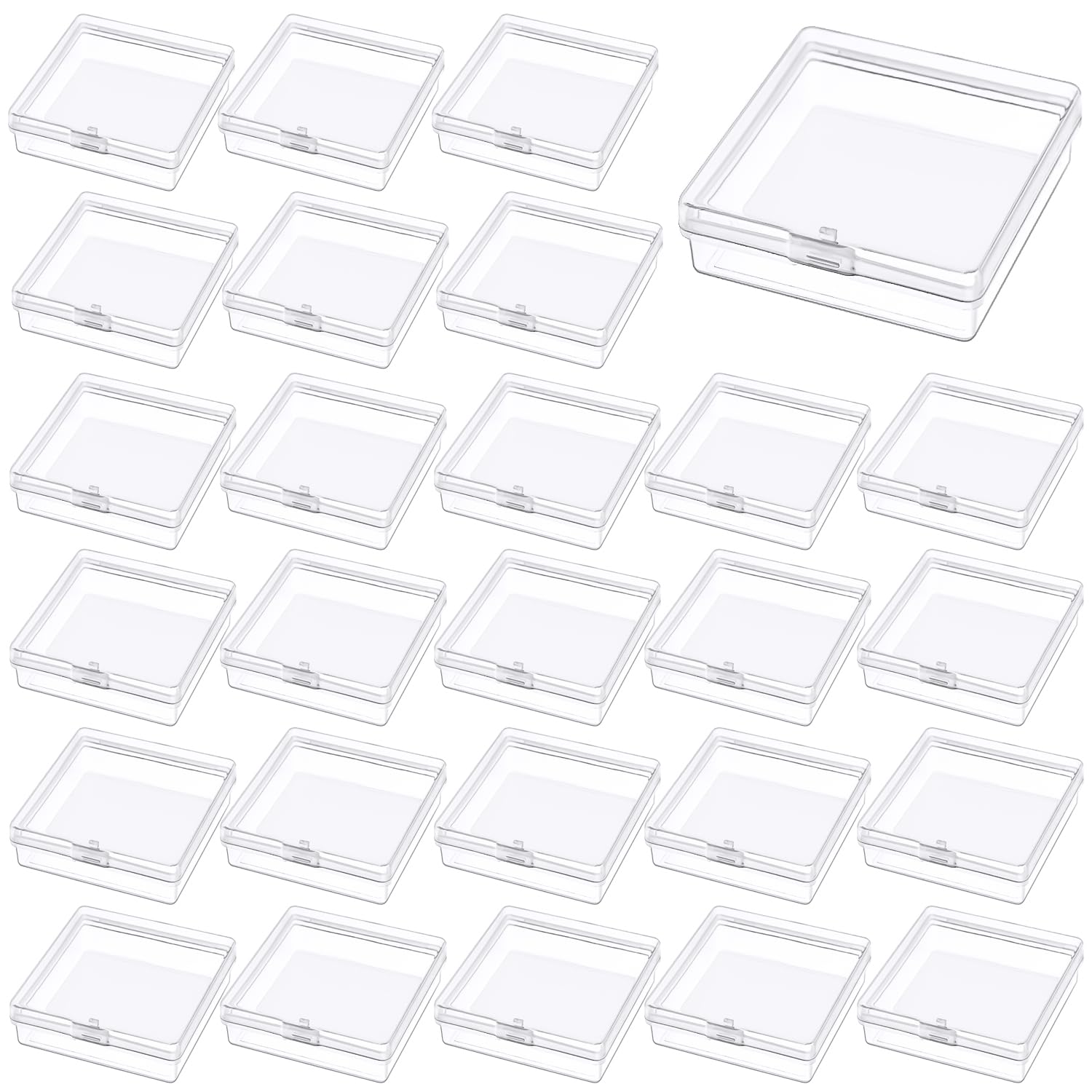 Prmape 30 Pieces Small Storage Box with Lid, 5.5 * 5.5 * 1.7cm Mini Rectangular Plastic Boxes, Mini Clear Bead Storage Containers