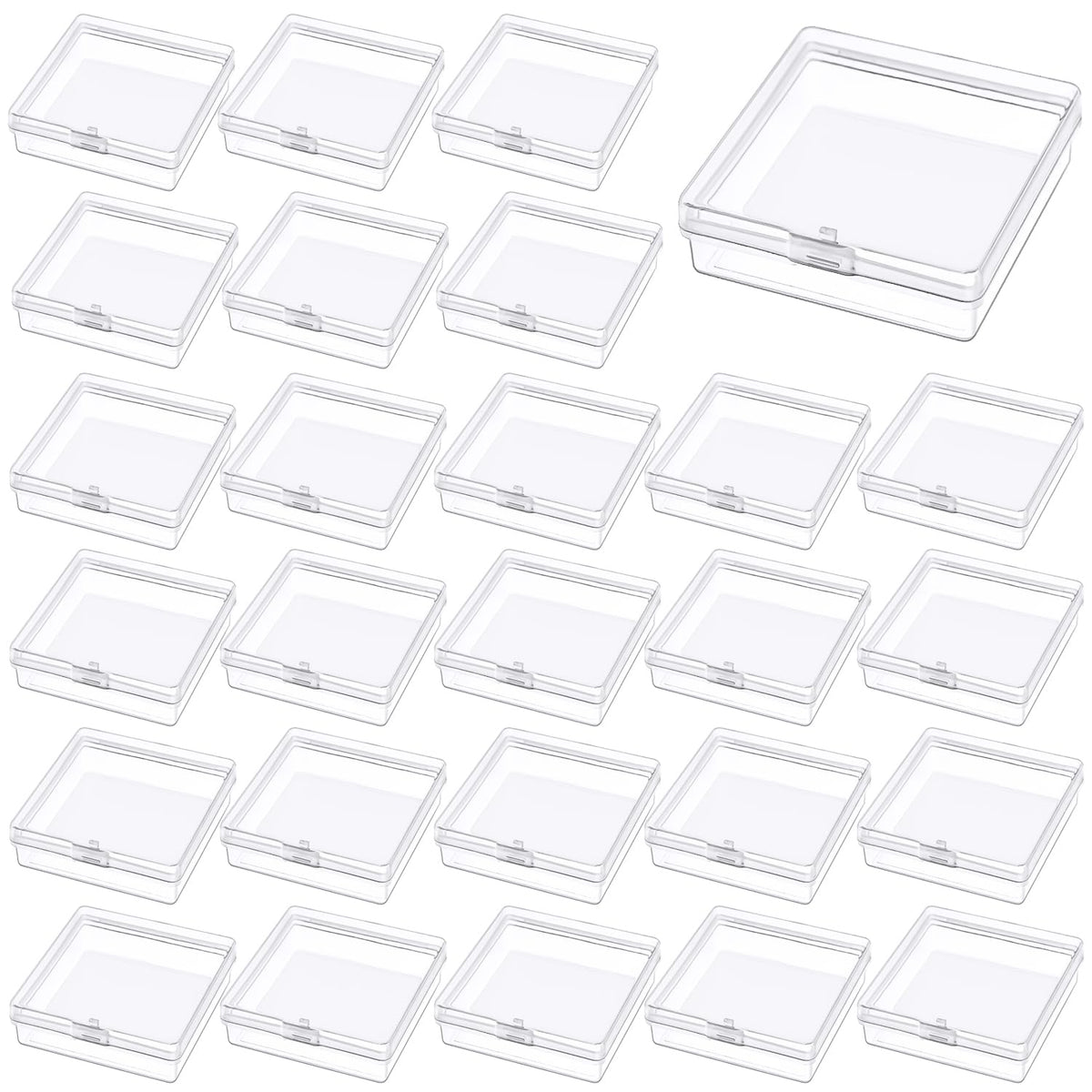 Prmape 30 Pieces Small Storage Box with Lid, 5.5 * 5.5 * 1.7cm Mini Rectangular Plastic Boxes, Mini Clear Bead Storage Containers