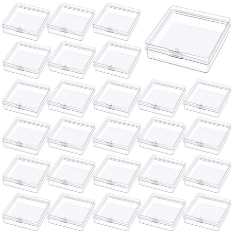 Prmape 30 Pieces Small Storage Box with Lid, 5.5 * 5.5 * 1.7cm Mini Rectangular Plastic Boxes, Mini Clear Bead Storage Containers