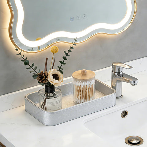 GORESE Bathroom Tray,Rectangle Decorative Tray Leather Perfume Tray Valet Trays Jewellery Tray Vanity Trays Trinket Trays Key Dish Soap Dispenser