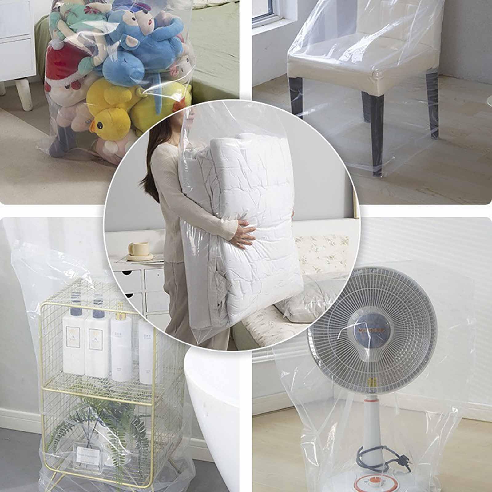QISF Extra Large Clear Plastic Bags 150 x 150 cm, 5 PCS Waterproof Jumbo Storage Bags,Suitcase Storage Bag for