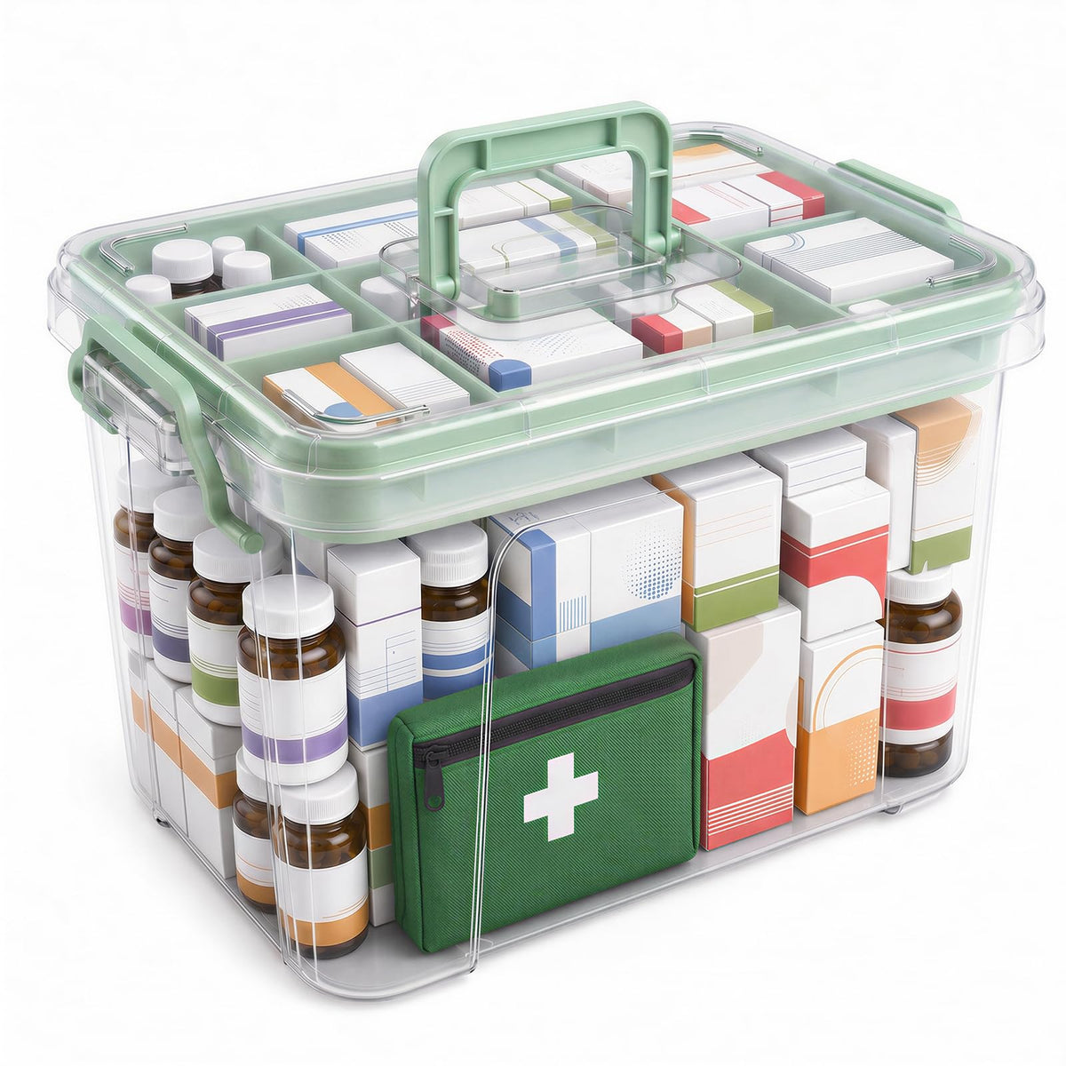Stidyzo Medicine Storage Box, Large Storage Boxes with Lid, Green