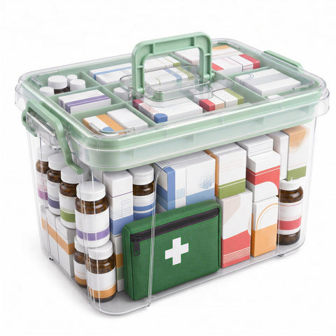 Stidyzo Medicine Storage Box, Large Storage Boxes with Lid, Green