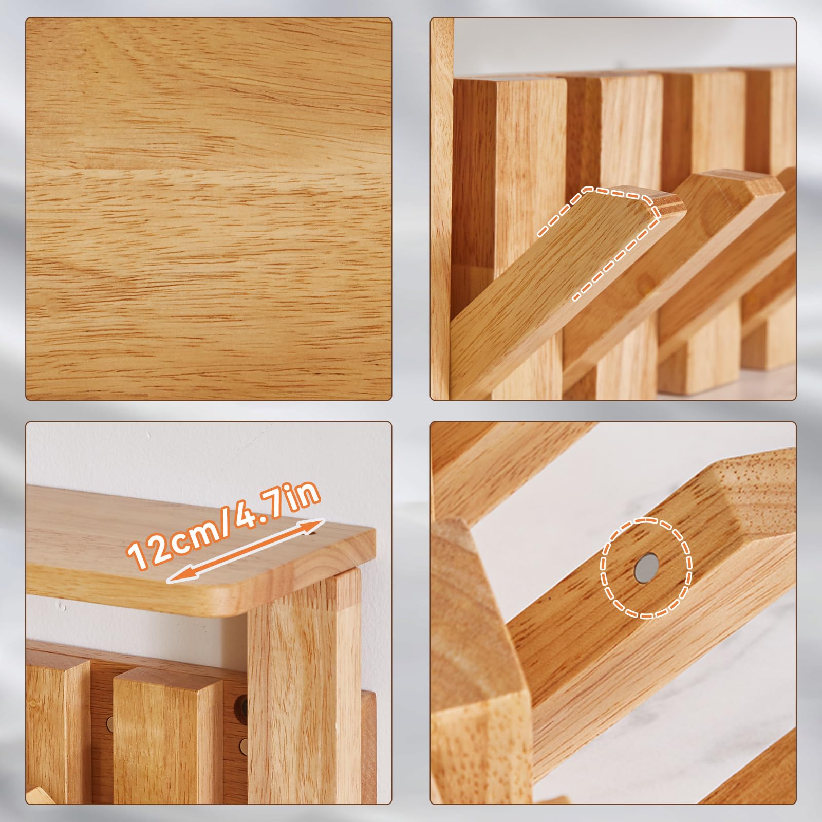YMYNY Piano Key Coat Hooks Wall Mounted with Shelf, Natural, HWS008N