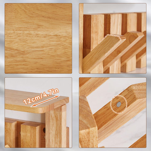 YMYNY Piano Key Coat Hooks Wall Mounted with Shelf, Natural, HWS008N